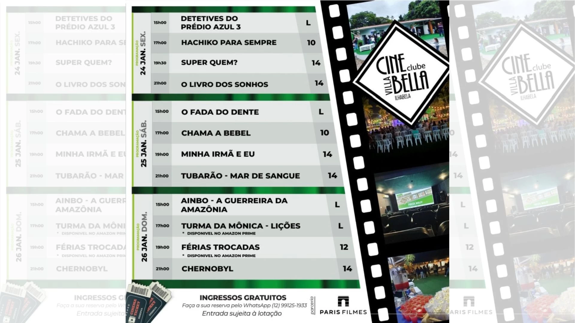 Cine Villa Bella programação 25/01